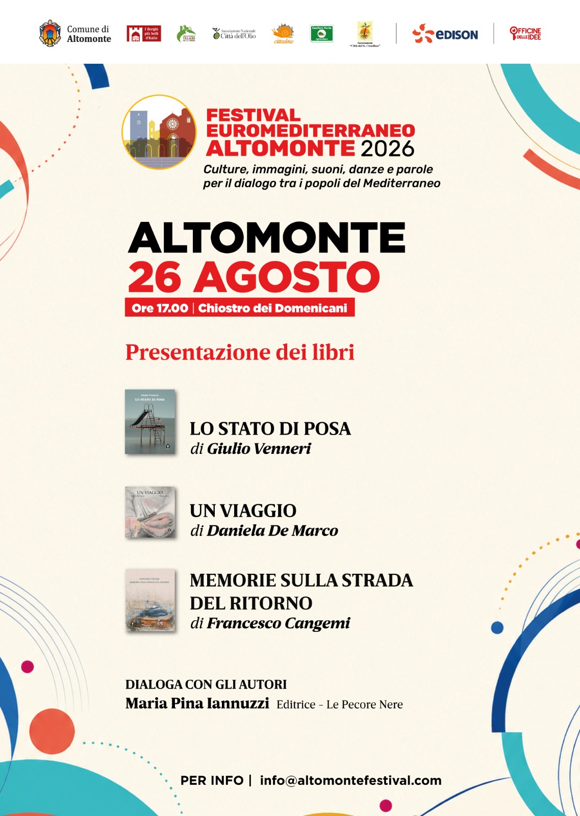 Locandina 26 agosto - Presentazione dei libri, Chiostro dei Domenicani